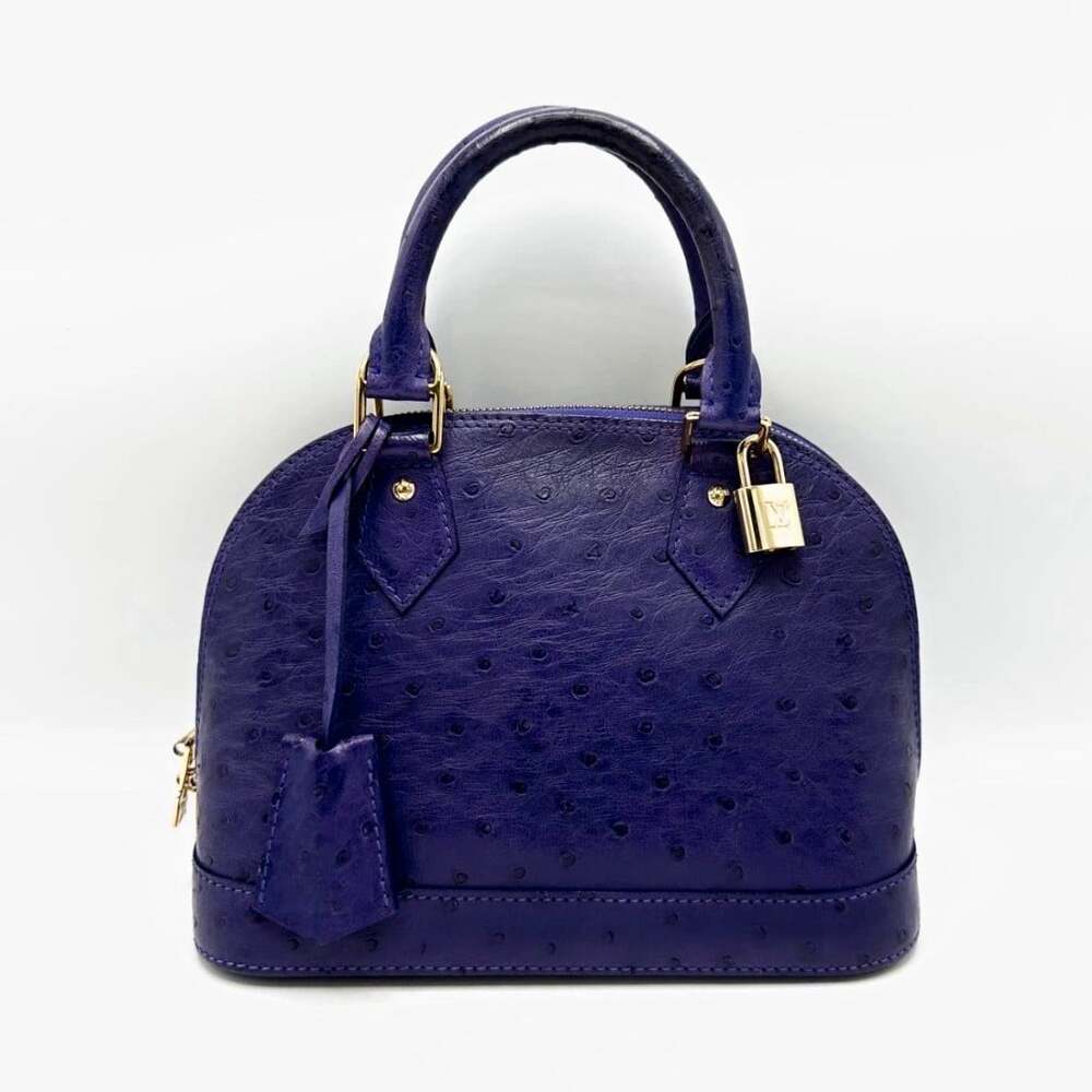 Louis Vuitton Alma BB Iris Ostrich W/ Gold HW Strap Padlock And Keys *Full Set*
